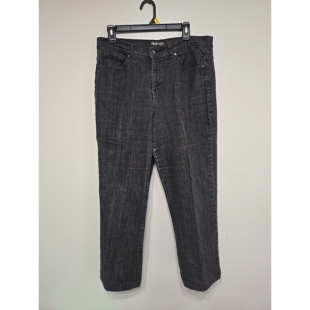 Style & Co Jeans Size 14 S Black Denim Cotton Blend Straight Leg
